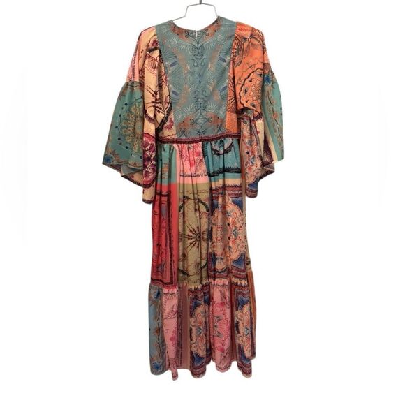 Beulah Patchwork Kimono Sleeve Maxi Dress Sun Dress S - Picture 3 of 5